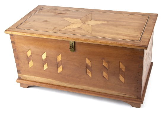 Hand made dove tailed Hope Chest with 5-point inlaid star on top, additional inlay across the front