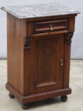 Single drawered walnut, marble top Night Stand, circa 1900, with shaped grey marble top, measures 22