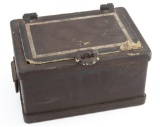 Early cast iron Strong Box, circa 1900, corner missing on left side, measures 13