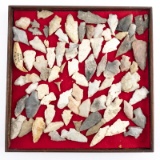 Wooden Tray containing approximately 70 Arrowheads and Flint, mostly found in the Hamilton, Coryell