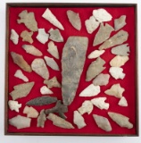 Wooden Case containing approximately 40 pieces of Arrowheads and Flint, mostly from the Hamilton, Co