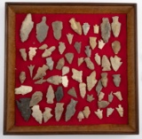 Wooden Case containing approximately 55 pieces of Arrowheads and Flint, mostly found in the Hamilton