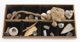 Small wooden Tray containing approximately 21 Items to include a rare Root / Briar Pipe, lead Bullet