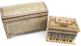 Two incredible Inlaid Boxes with intricate design, both with keys.  The dome top Box measures 8