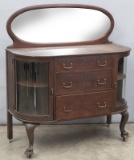 Antique curved glass, quarter sawn oak Side Server, circa 1910, in original finish, as is condition,