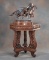 Beautiful antique, floral carved walnut Side Table with marquetry inlaid hexagon top and beautifully