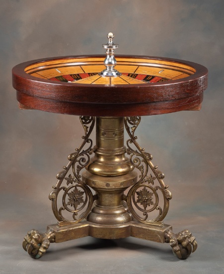 ATTENTION COLLECTORS OF GAMBLING ITEMS: A Fantastic Pedestal Roulette Wheel, marked "Wm. Ellis. Manu