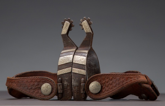 A pair of double mounted Spurs by noted Amarillo, Texas Bit and Spur Maker, the late Jerry Cates, (#