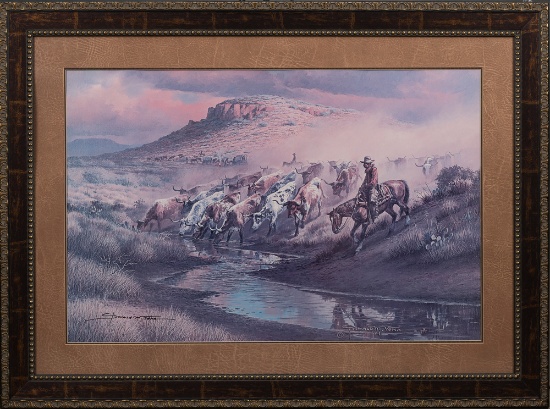 Large, hand signed, framed, color Print by San Antonio, Texas artist Donald M. Yena, dated 1974, tit