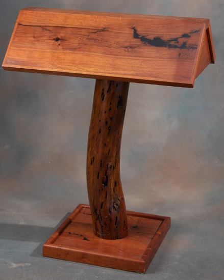 Heavy, custom made wooden pedestal Saddle Stand made from Texas Mesquite, 40" T x 29 3/4" L x 17 1/2
