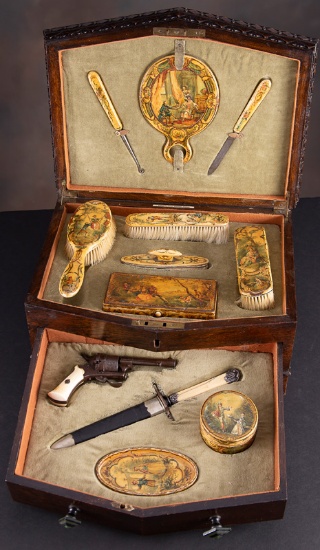 Incredible 12 piece Cased Antique Dressing Box (Vanity Set), marked on lock "ACME / BRITISH MAKE". C