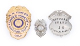 Collection of three vintage Badges to include: (1) Large heavy brass Shield Badge with eagle crest a