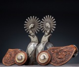 Outstanding pair of double mounted Spurs by noted Texas Bit and Spur Maker Kevin Burns, in the famou