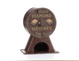 Very unusual and scarce tin Match Dispenser, one cent coin operated, advertising 