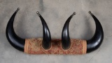 Unique vintage Buffalo Horn hanging Hat & Coat Rack with two matching sets of buffalo horns with mat