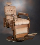 Beautiful antique, ornate oak Barber Chair, circa 1890-1900, very elaborate trim, original hydraulic
