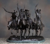 Large Bronze Sculpture, a replica of one of Remington's famous Bronzes titled 