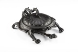 Ornate antique and very desirable cast iron Turtle Spittoon with mechanical shell, attributed to Bra