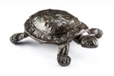 Heavy antique cast iron mechanical Turtle Spittoon with heavily embossed shell and body, original ca