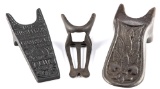 Collection of three early antique cast iron Boot Jacks to include left to right: (1) Tobacco adverti