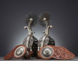 Exceptional and unique pair of double mounted Spurs by the noted West Bountiful, Utah Bit and Spur M