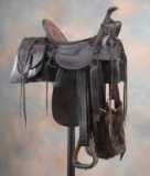 F.A. Meanea Saddle with attached Saddle Bags, saddle is marked 