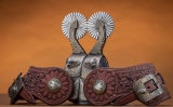 Extremely fine pair of double mounted R.F. Ford Spurs (#1570), with beautiful engraved overlay with