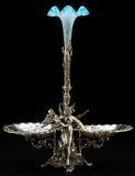 Beautiful antique, heavily silver plated, ornate two-piece Epergne, circa 1890-1910, with 6