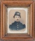 Framed, hand tinted Photograph of Civil War Soldier in uniform in a magnifi