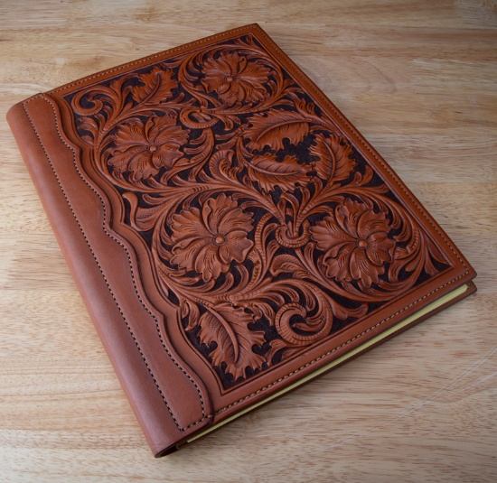 Beautiful, heavily tooled Leather Portfolio, in pristine condition, 12" x 9