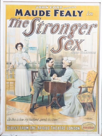 Early framed Lithograph titled "The Stronger Sex by John Valentine". Lower