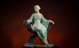 Museum quality onyx and bronze Statue, circa 1900, of elegant lady seated i