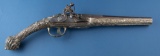 Flintlock Belt Pistol with fully embossed brass wrapped frame, 9