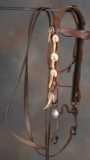 Unique tooled Bridle with mother of pearl Conchos, tooled brow band, mounte