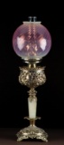 Beautiful antique filigree brass Banquet Lamp marked 