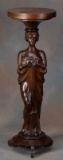 Antique mahogany figural Pedestal, with fully carved lady, circa 1910, 12