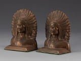 Pair of vintage Indian Chief Bookends, circa 1920s, marked 