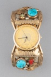 Navajo style Silver Watch Cuff with gold plating, maker marked 