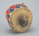 Wooden Drum with rawhide leather cover, hand painted eagles and feather, 12