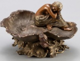 Beautiful Bronze Figural Card Holder of lady sitting on lily pads, circa 19