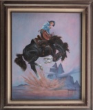 Western Oil on Board signed by 
