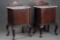Matching pair of vintage mahogany, marble top Bedside Stands, with right and left hand doors, circa
