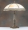 Antique Table Lamp, circa 1920s, with curved, caramel glass shade, attributed to Pittsburg Lamp Co.,