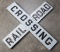 White porcelain, two piece single side Rail Road Crossing Sign, with reflectors, (many of the round