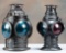 This lot consists of two vintage Rail Road Signal Lamps, both with red and blue glass lens, one has