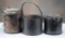 This lot consists of three heavy cast iron Rail Road Grease Pots, two have lids, one is open top, on