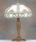 Beautiful antique multi-panel stained glass, slag glass Table Lamp, circa 1925, with 16