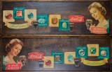 Framed vintage Coca Cola Festoon in two frames, January through December Birth Stones. Some portions