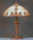 Antique bent panel slag glass Table Lamp, circa 1920s, possibly Chicago Lamp Co., retains majority o