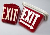 Pair of antique ruby glass Exit Signs with raised letters. One has metal ceiling holder, scarce and
